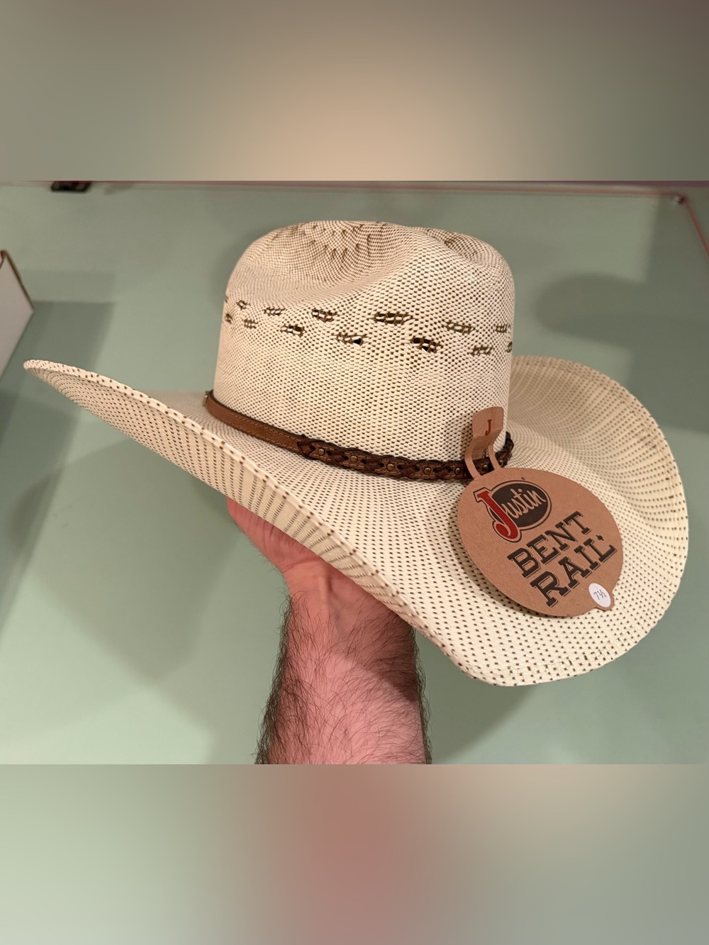 Justin Boots Bent Rail Straw Cowboy Hat - Natural with Brown Band